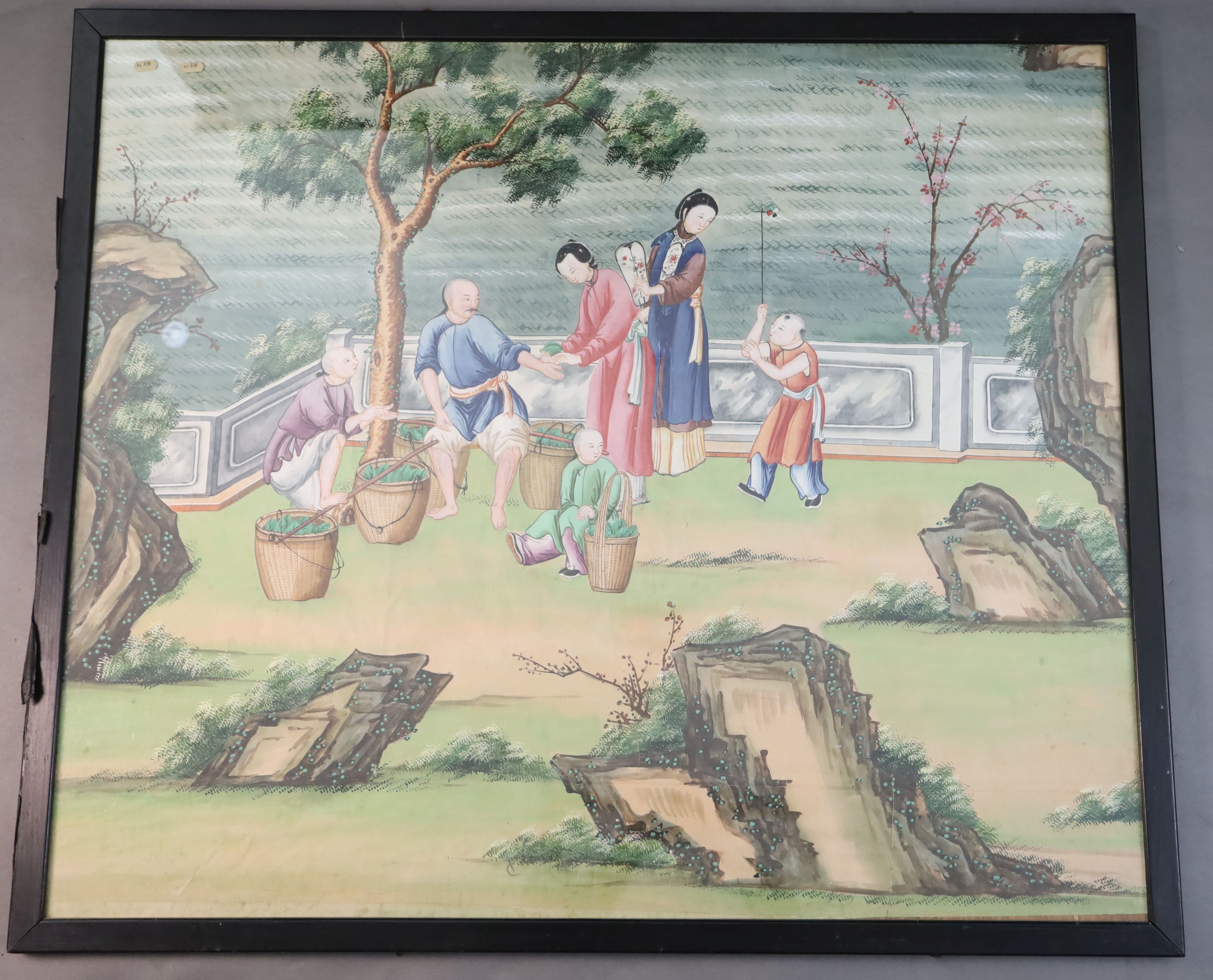 Two Chinese hand painted wallpaper panels, late 18th century Provenance - A. T. Arber-Cooke